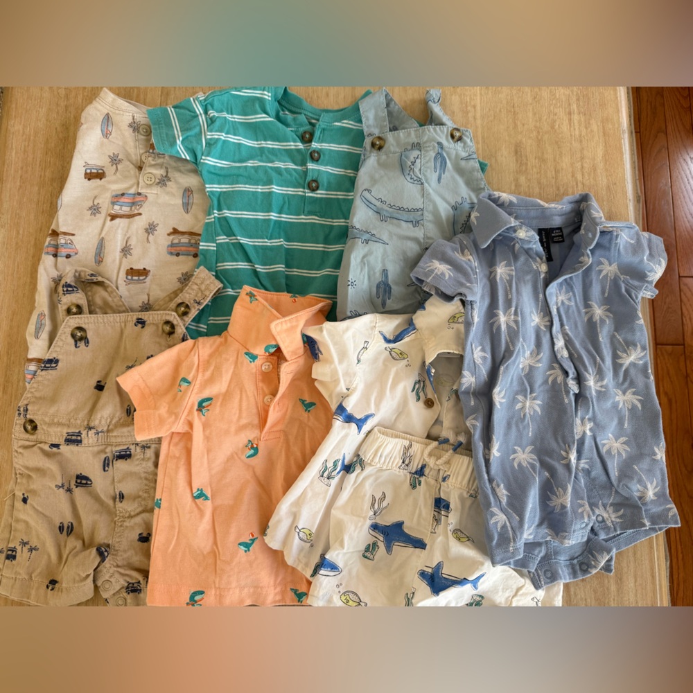 Carter's Boys Beach & Palm Print Matching Sets - Teal, Blue, Peach, Cream, Tan